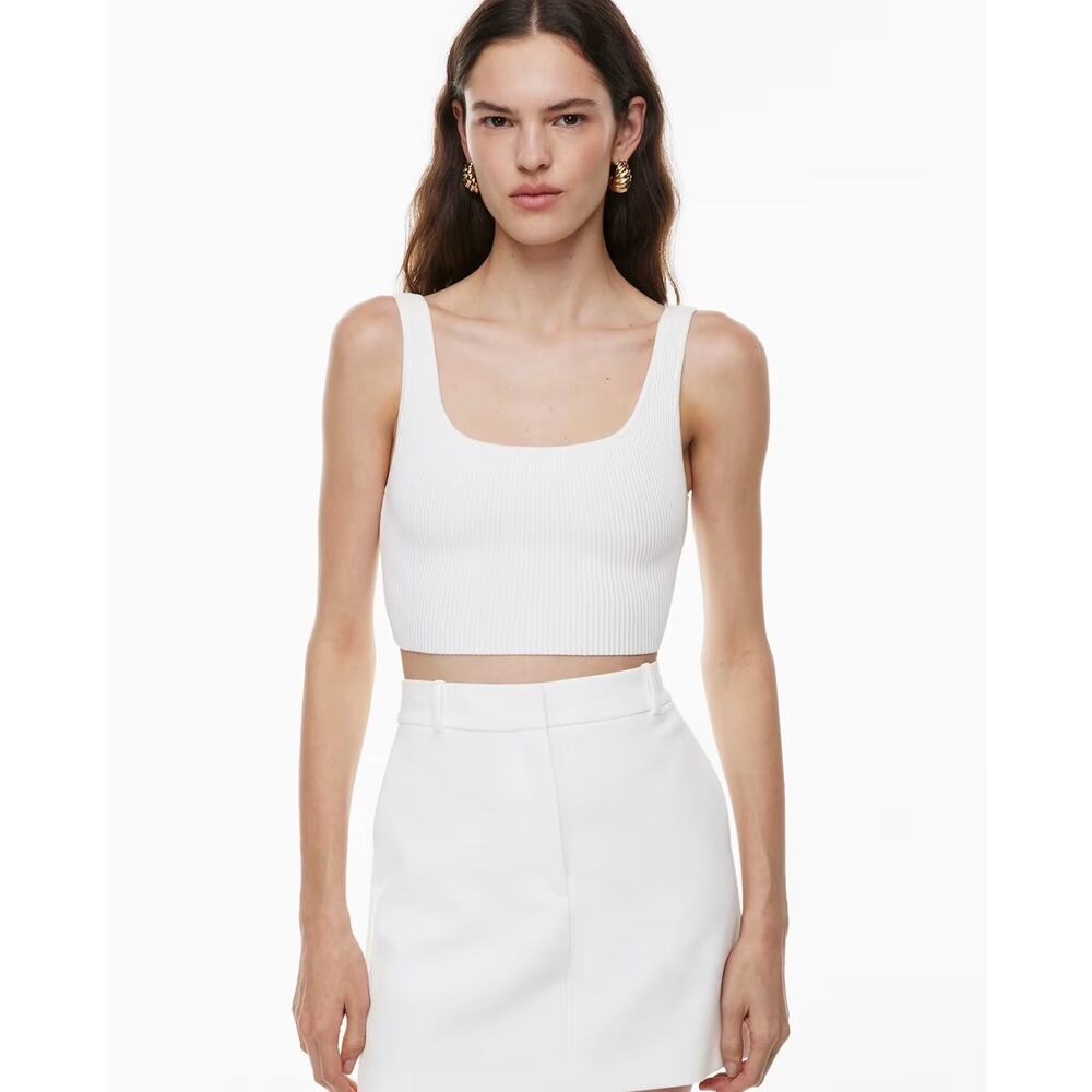 Aritzia Babaton Sculpt Knit Squareneck Cropped Tank White XS NWOT